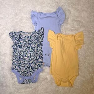 Baby Outfit Set 3-6M Ruffle Sleeve Floral Bodysuit Blue Yellow Gap 2pc